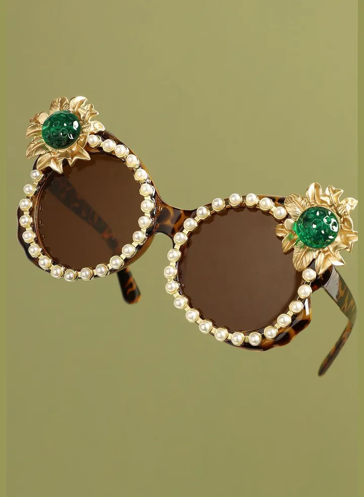 Gold Plated Designer Stone Western Wear Sunglass For Women