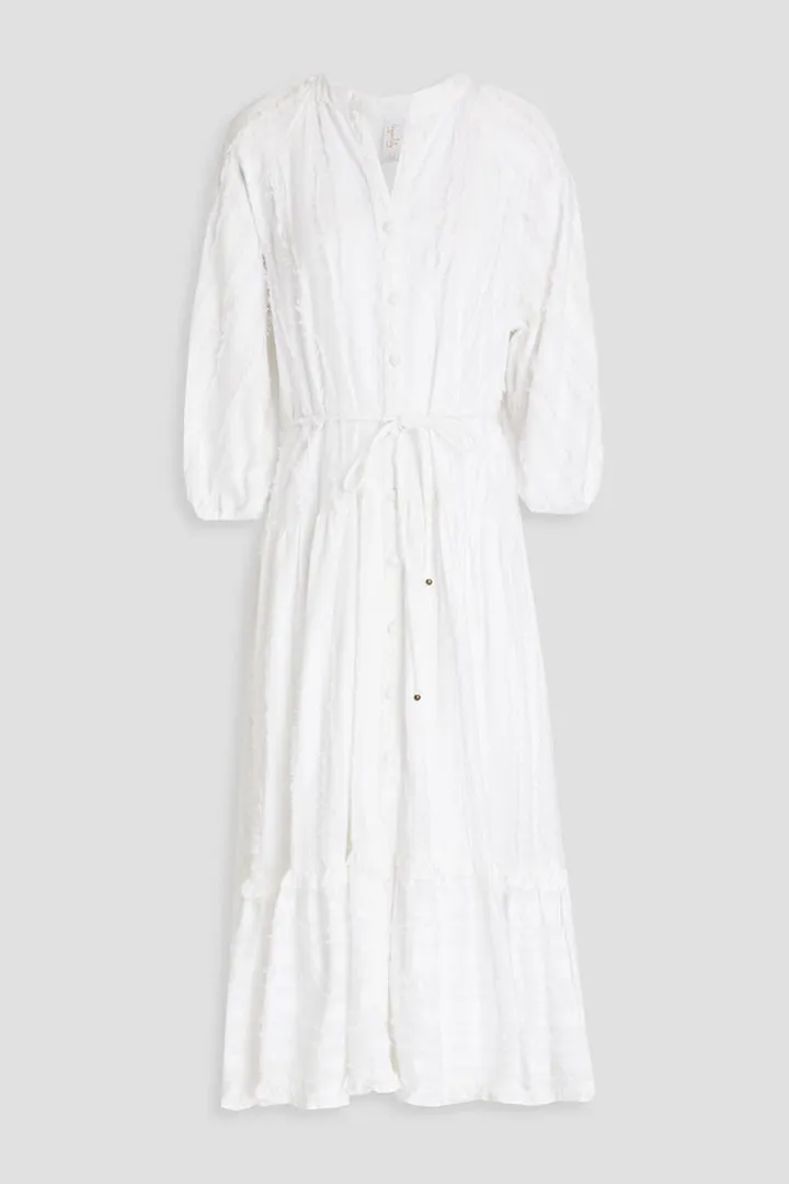 Okimi Charley fil coupé cotton and linen-blend jacquard midi dress