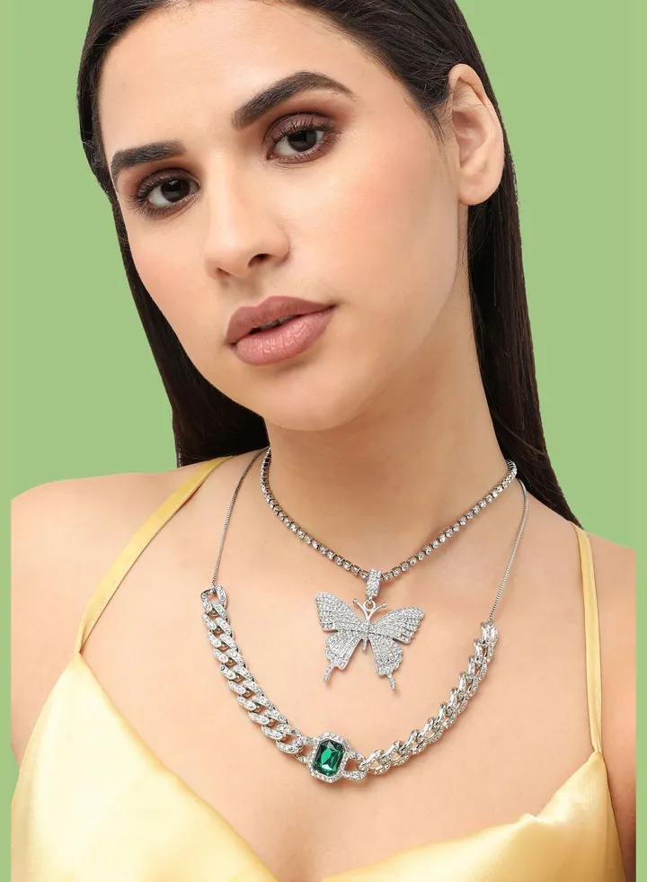 Silver Plated Designer Stone Casual Necklace For Women