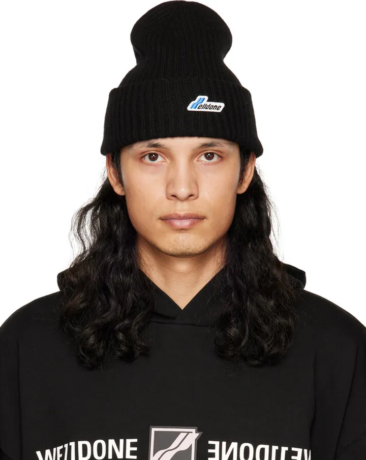 We11done Black Patch Beanie