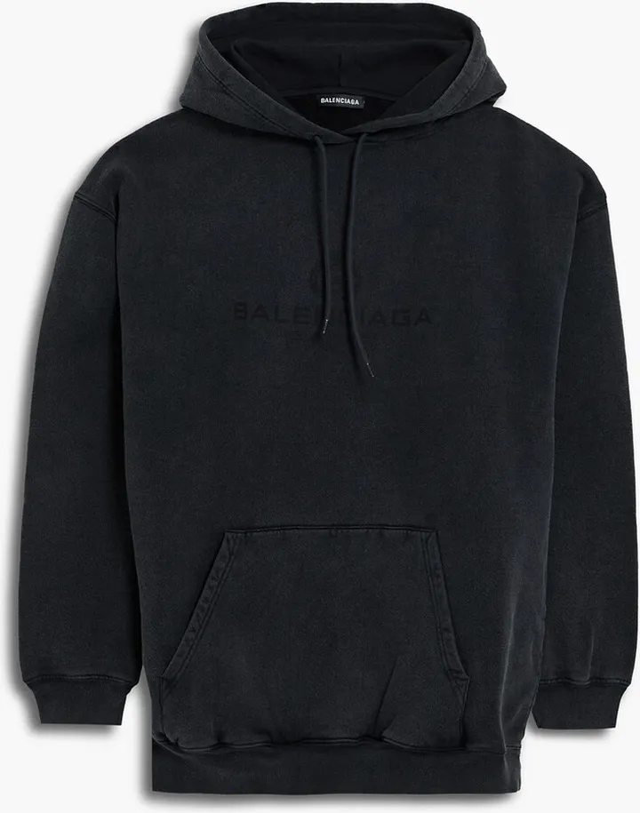 Printed faded French cotton-terry hoodie