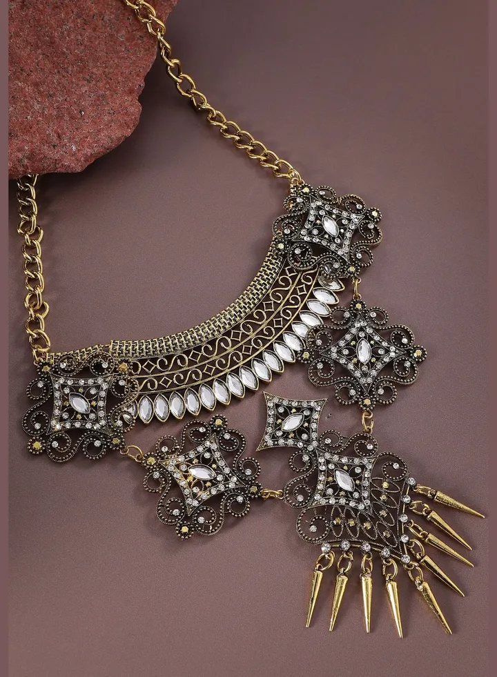 Gold Plated Designer Stone Party Wear Necklace For Women