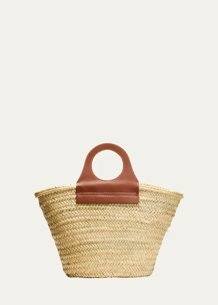 Cutout Straw Top-Handle Bag