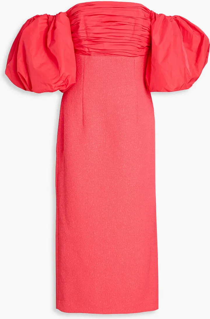 Caitlin off-the-shoulder taffeta-paneled cloqué midi dress