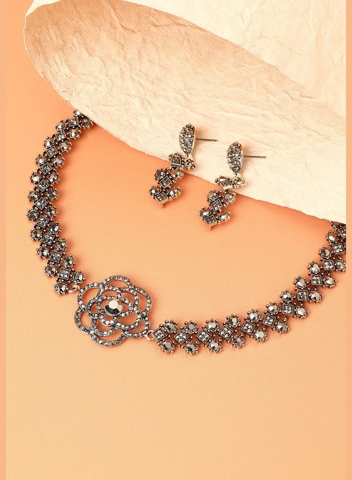 Gold Plated Designer Stone Party Wear Necklace and Earring Set For Women