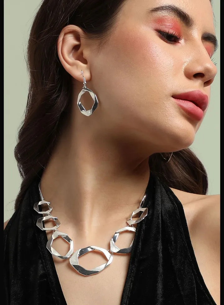 Silver Plated Designer Party Wear Necklace and Earring Set For Women