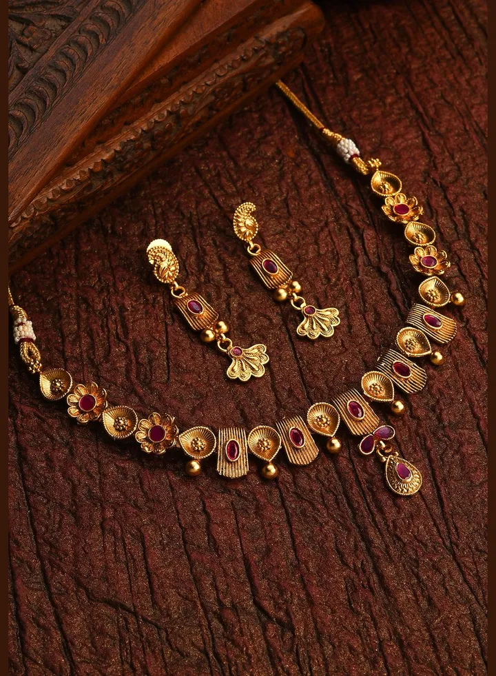 Gold Plated Designer Stone Necklace Set