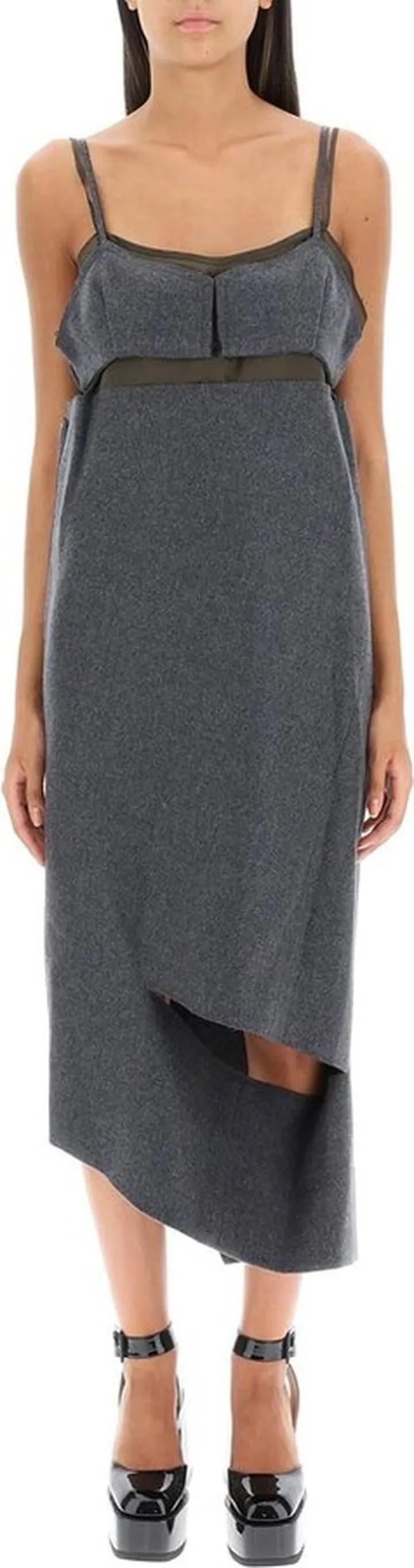 Sacai Spaghetti Strap Asymmetric Midi Dress