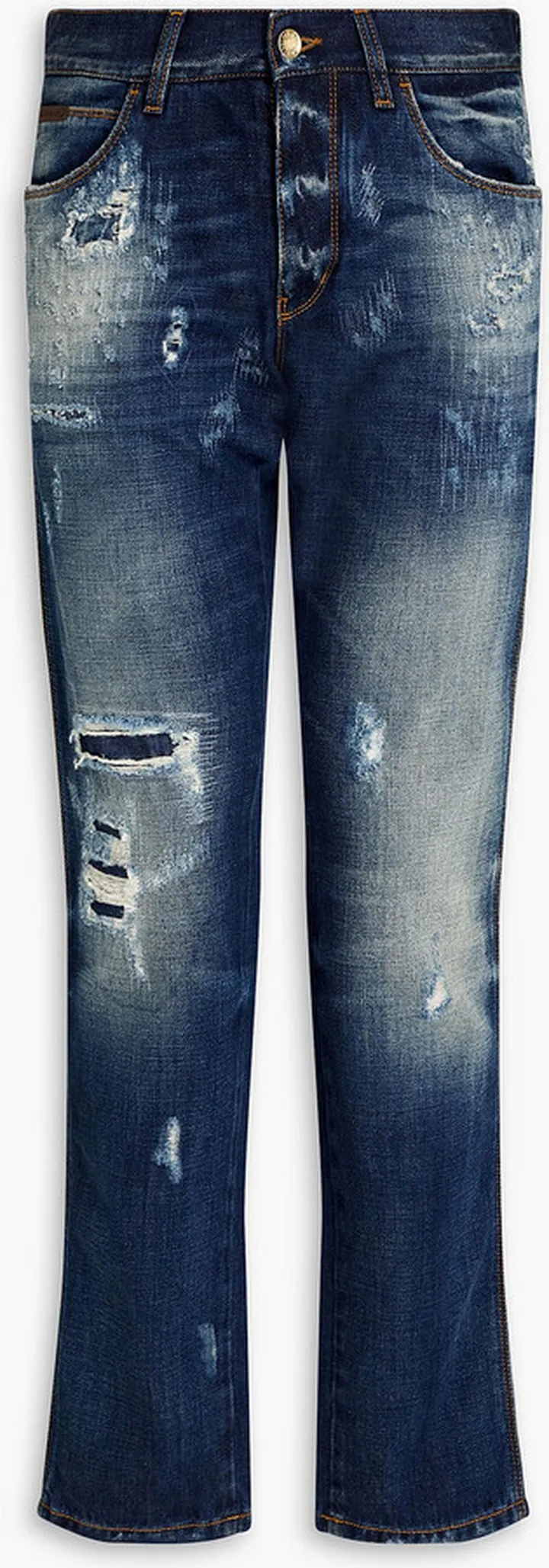 Slim-fit distressed denim jeans