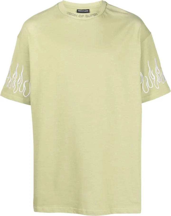 flame-embroidered cotton T-shirt