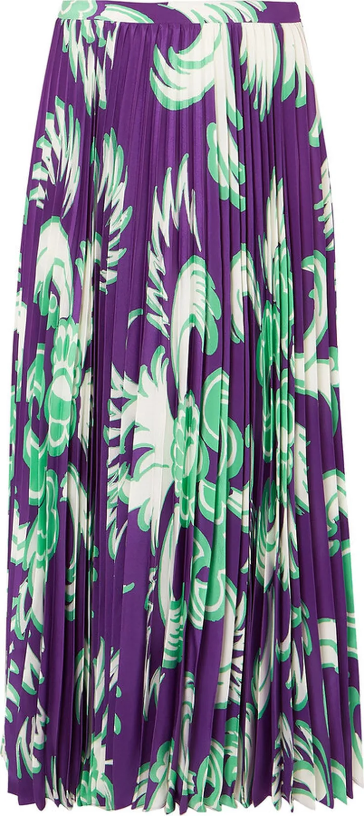 Pleated printed silk-crepe midi skirt