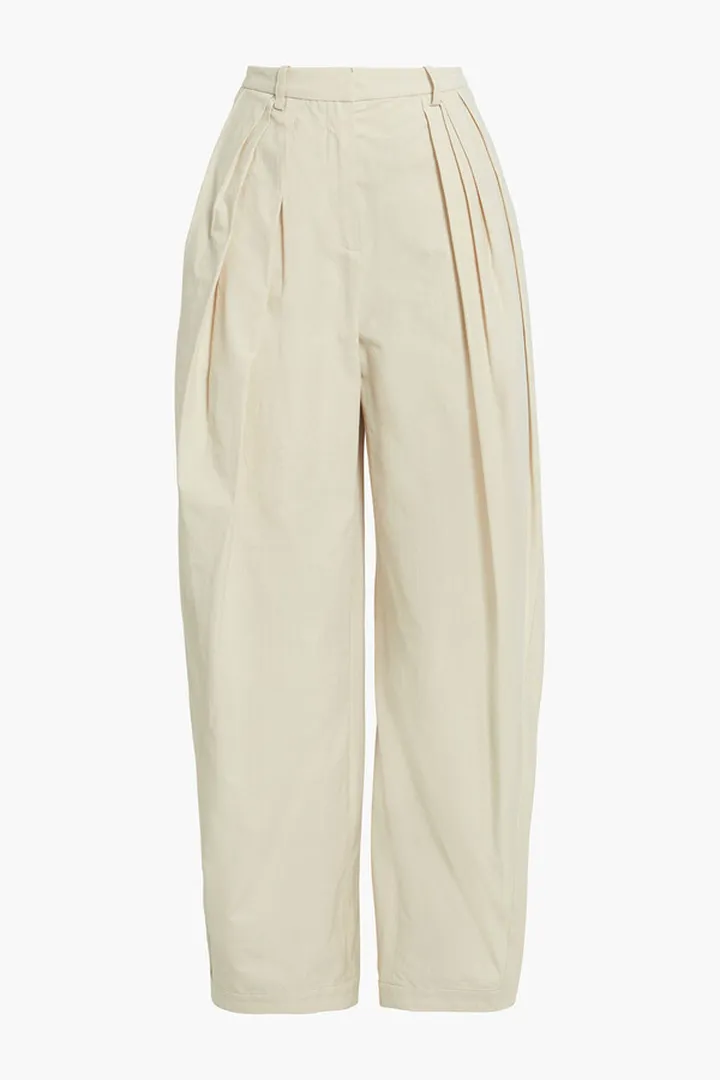 Pleated cotton-poplin wide-leg pants