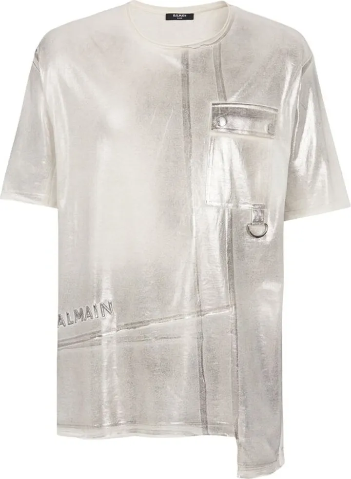 Balmain Silver-Tone Coated T-Shirt