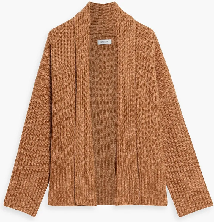 Ribbed mélange wool and cashmere-blend cardigan
