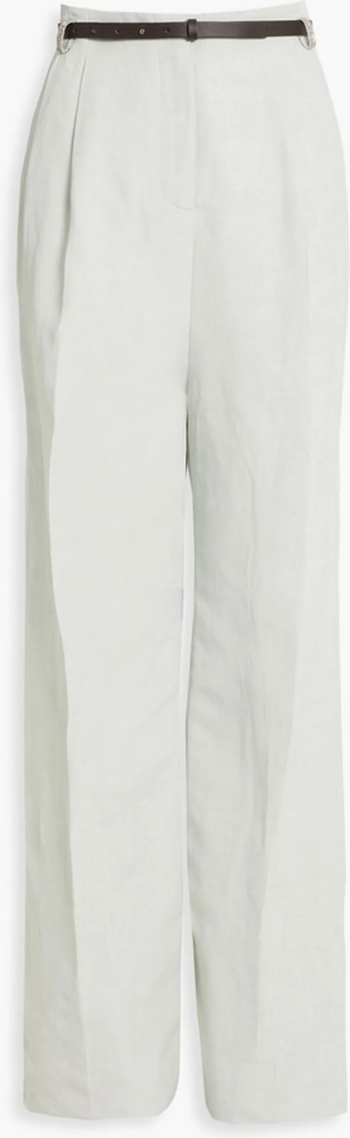 Belted linen-blend wide-leg pants
