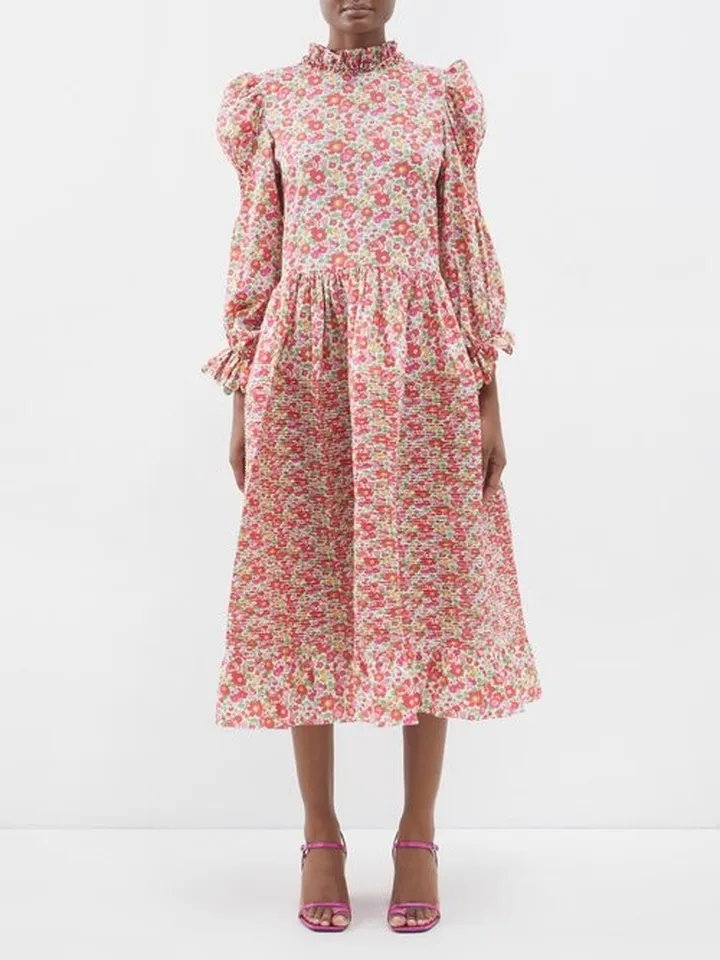 Claire Betsey Floral-print Cotton Midi Dress