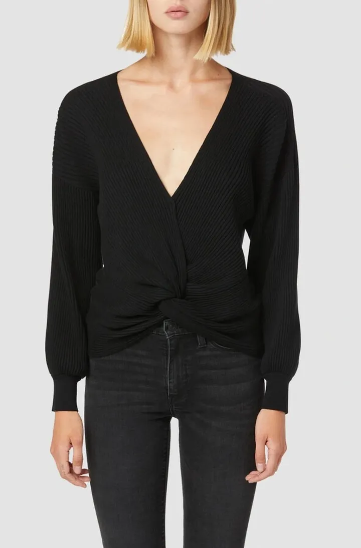 Knotted Front Sweater in Black