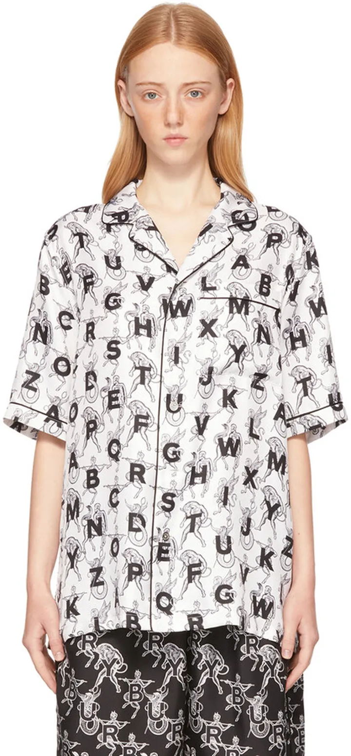 Burberry SSENSE Exclusive White Mythical Alphabet Silk Short Sleeve Shirt