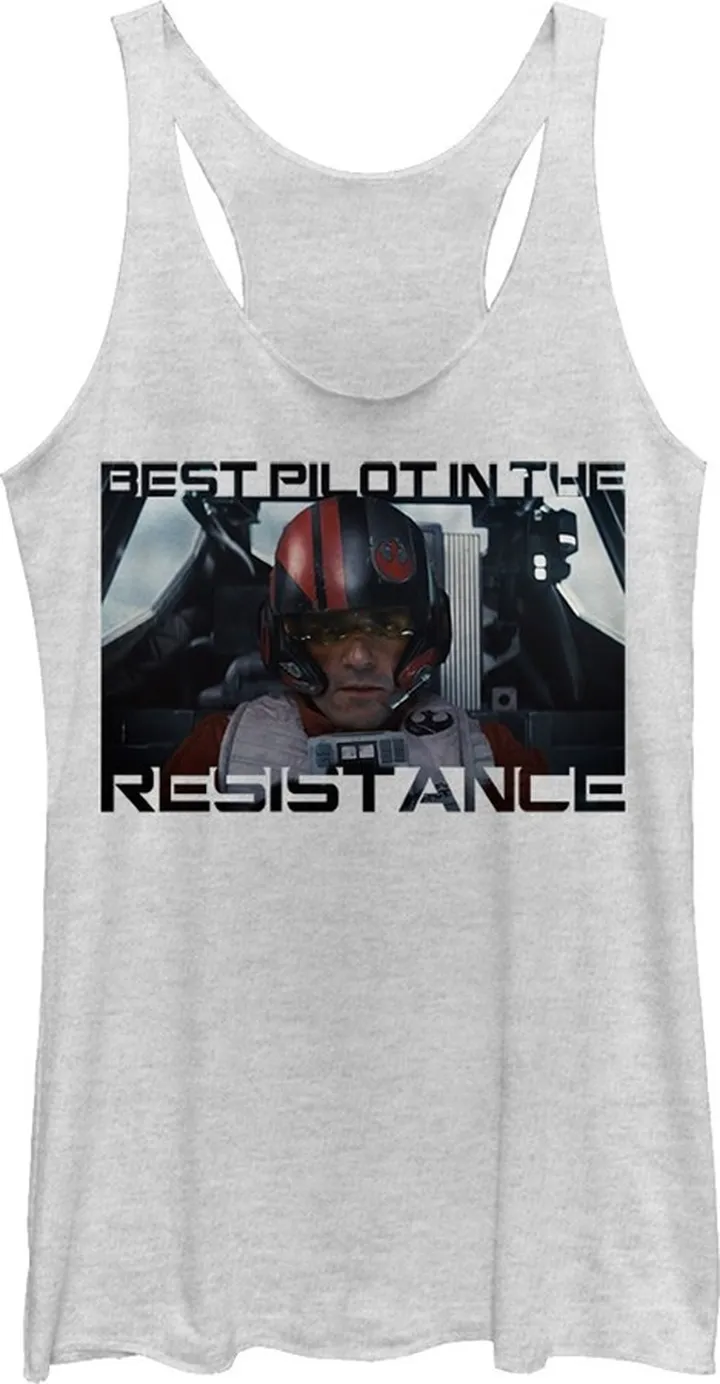 Women's Star Wars The Force Awakens Poe Best Pilot in the Resistance Racerback Tank Top - White Heather - X Large