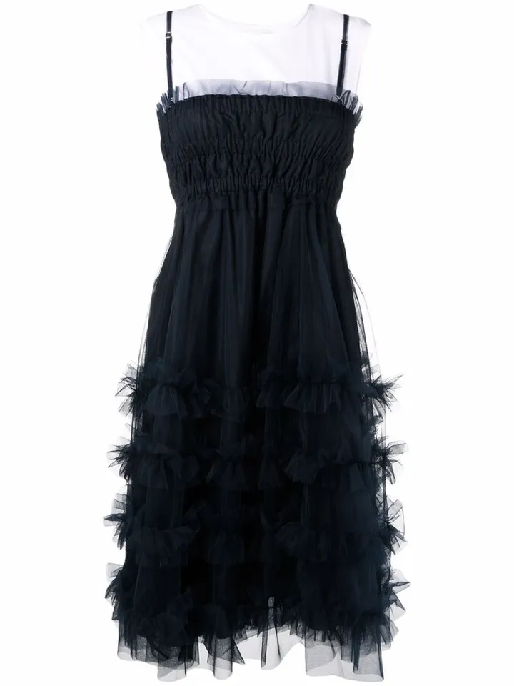 Ruffled Tulle Midi Dress