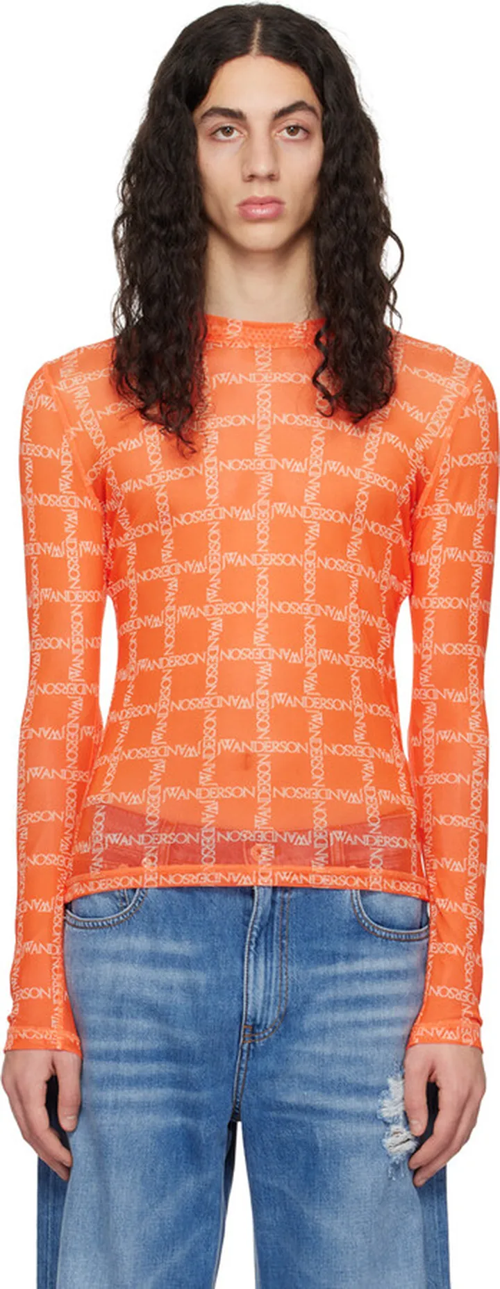 JW Anderson Orange Grid Long Sleeve T-Shirt