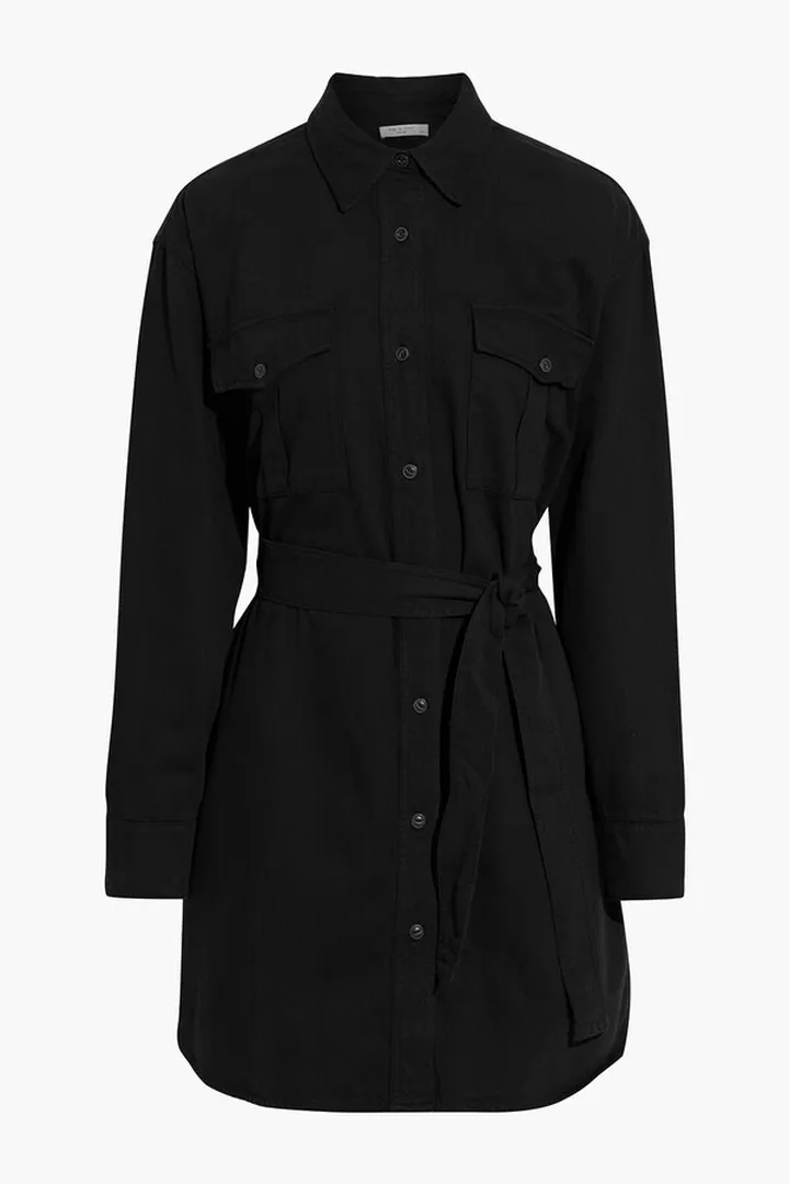 Full Placket belted denim mini dress