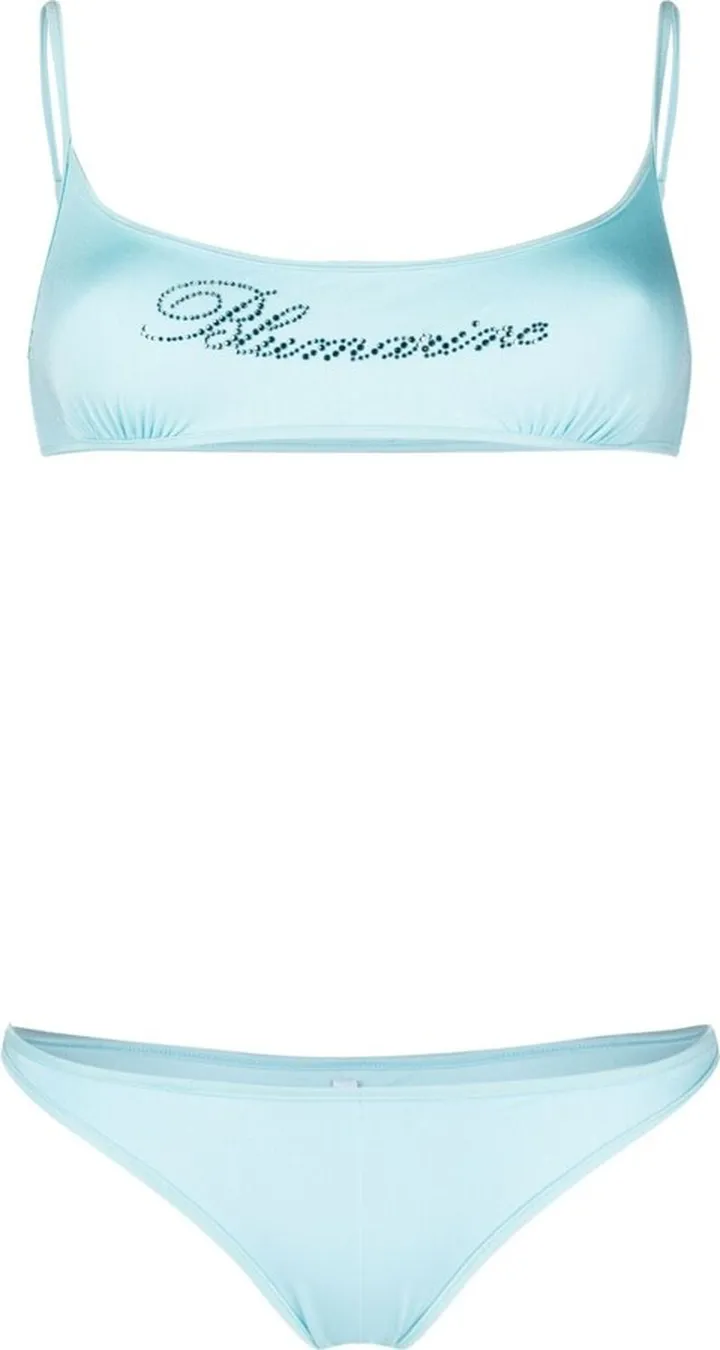 Blue Embellished Logo Bikini