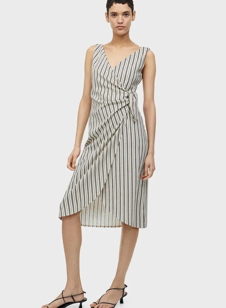 Striped Tie Detail Wrap Dress