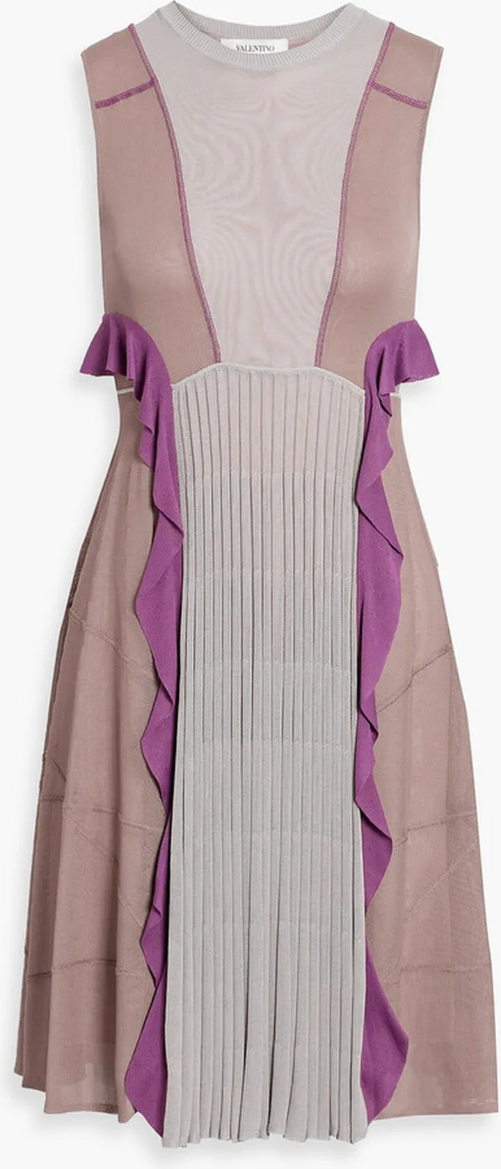 Ruffled ribbed stretch-knit dress