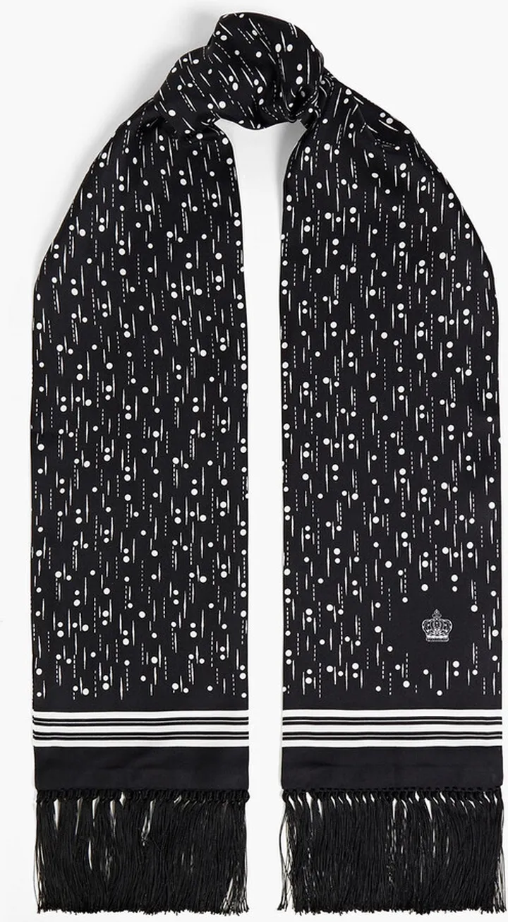 Tasseled printed silk-twill scarf