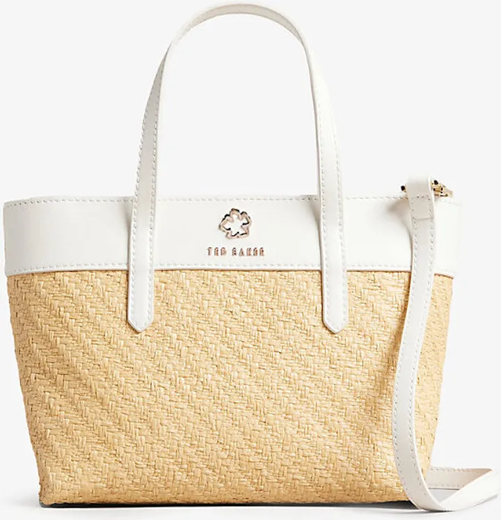 Womens Ecru Blesha Magnolia-hardware Woven Tote bag
