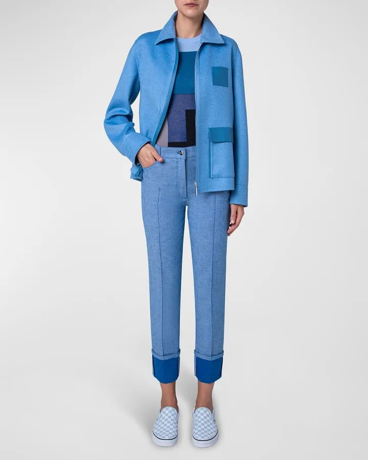 Maxi Conical-Leg Roll-Cuff Crop Denim Pants