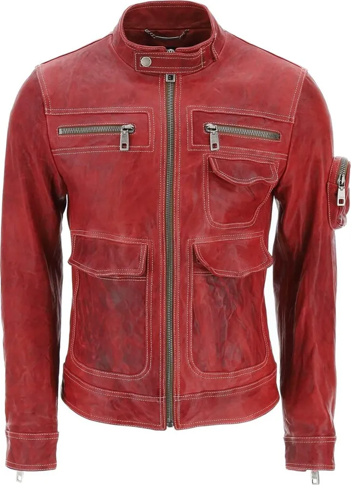 Dolce & Gabbana Multipocket Washed Leather Jacket