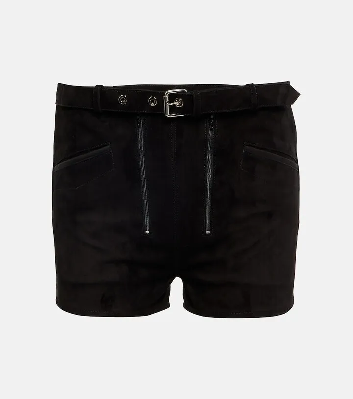 Belted low-rise suede shorts