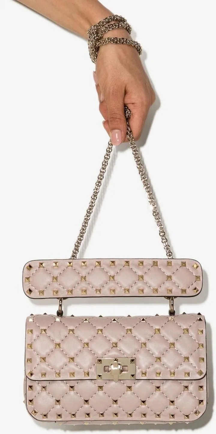 Pink Rockstud Spike Small Leather Shoulder Bag
