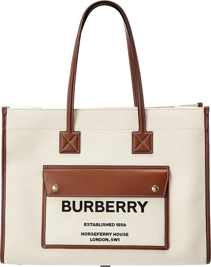 Burberry Medium Two-Tone Canvas & Leather Tote