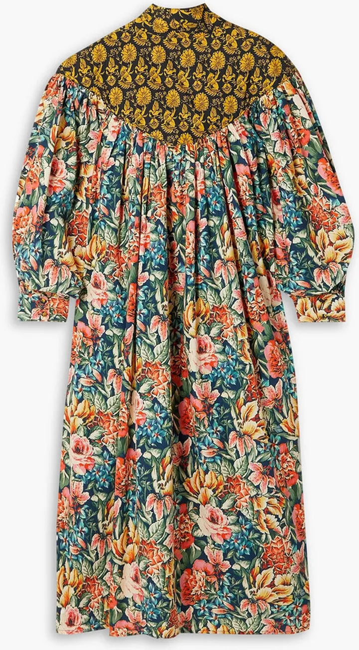 + Laura Ashley York gathered printed cotton-poplin midi dress