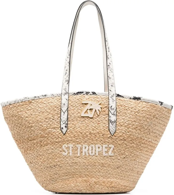 Embroidered-Logo Basket Tote Bag