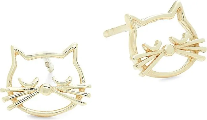 14K Yellow Gold Cat Stud Earrings