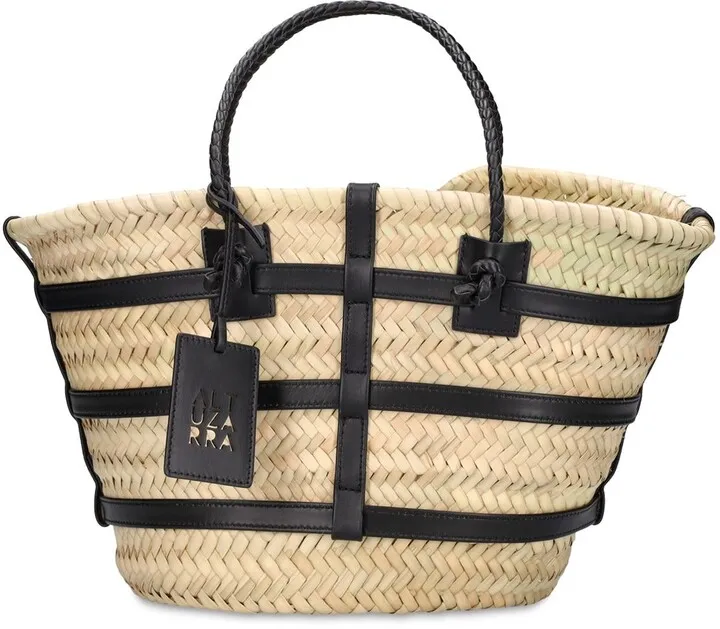 Small Watermill straw & faux leather bag