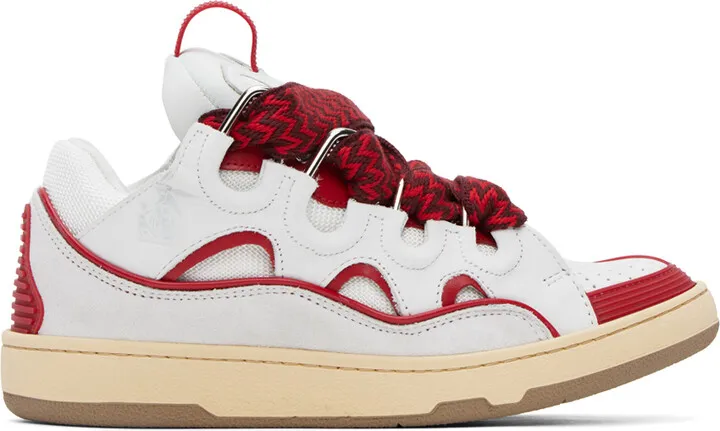 Lanvin SSENSE Exclusive White & Red Curb Sneakers