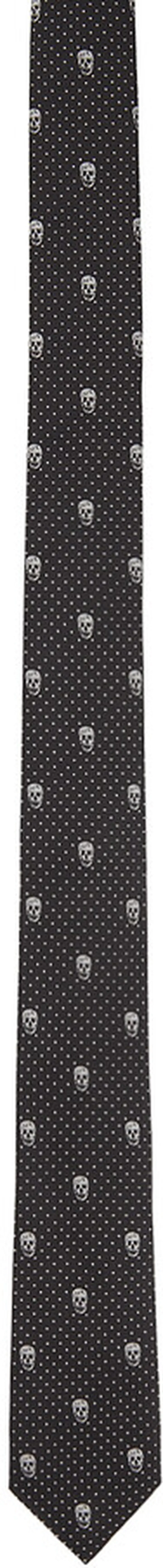 Alexander McQueen Black & White Silk Skull Polka Dots Tie