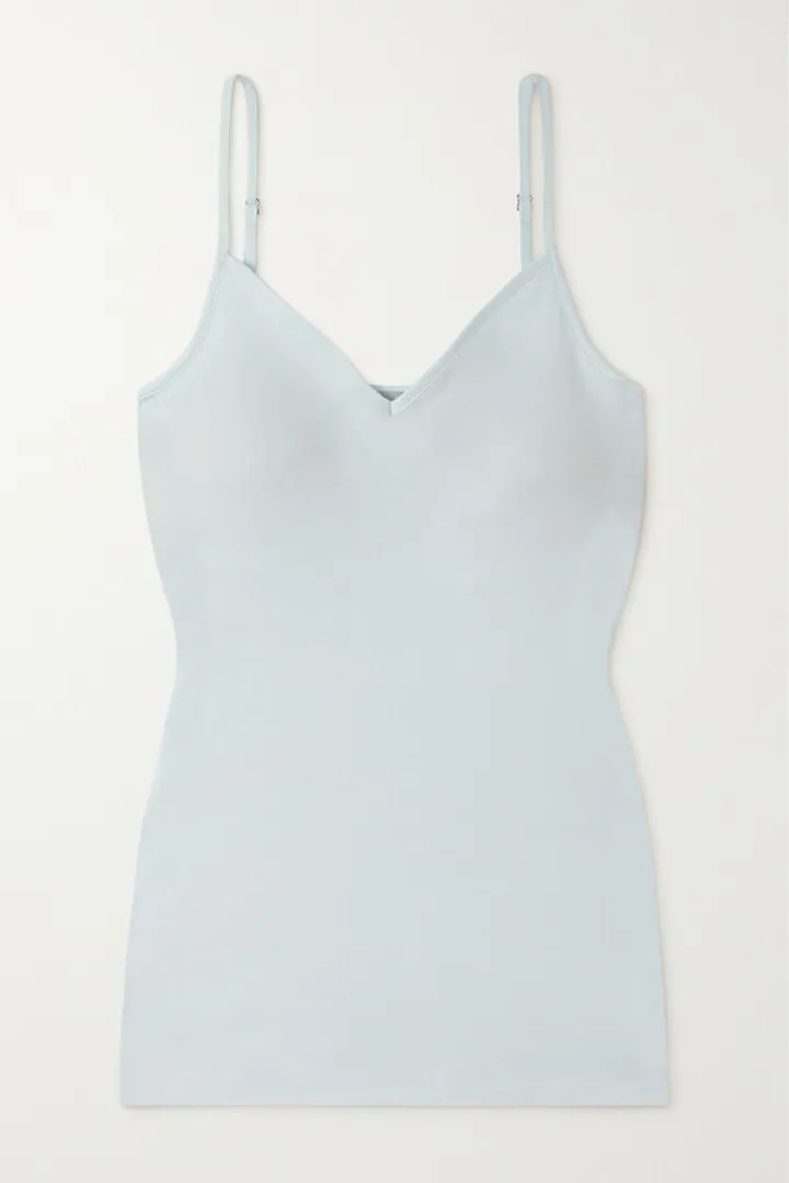 Hanro - Satin-trimmed Mercerized Cotton-jersey Camisole - Blue