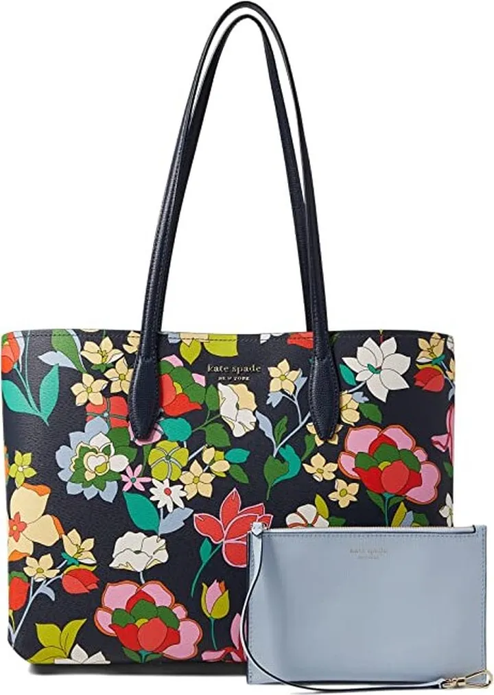 Kate Spade New York All Day Flower Bed Printed PVC Large Tote (Blazer Blue Multi) Handbags
