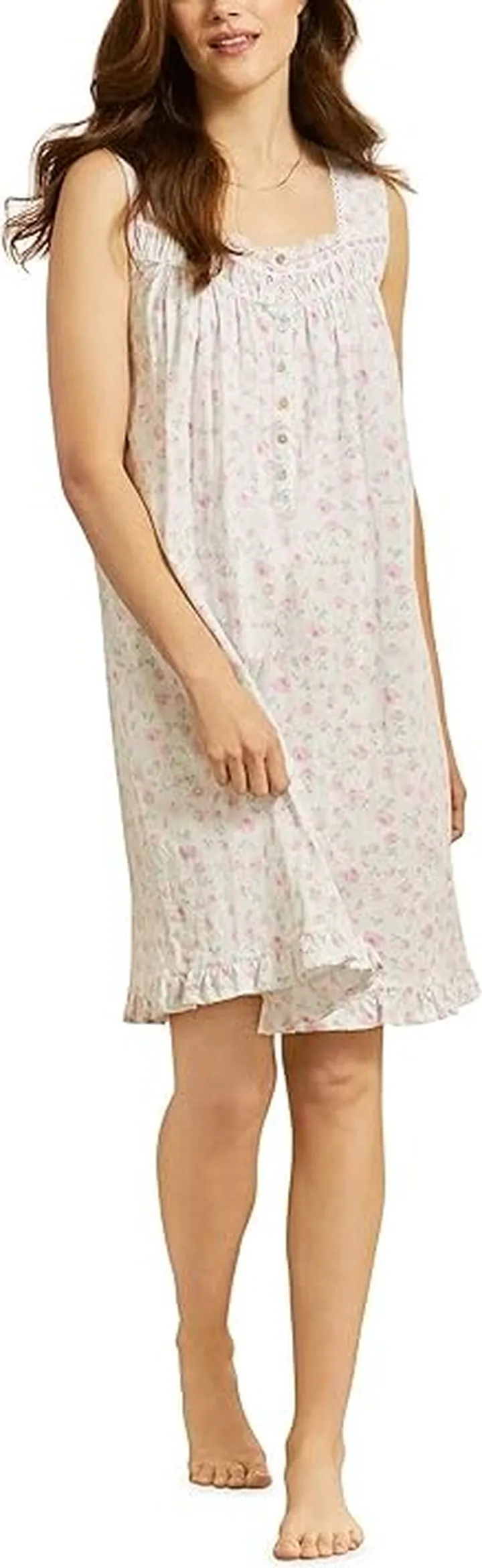 Eileen West Sleeveless Short Gown (White Ground Rose) Women's Pajama