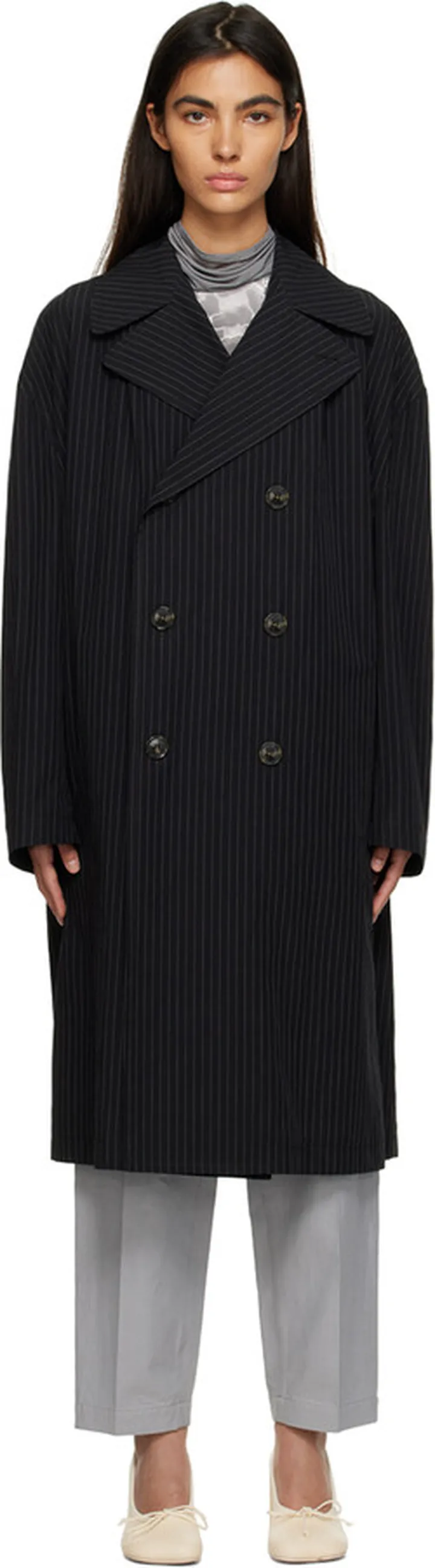 MM6 Maison Margiela Black Pinstripe Coat