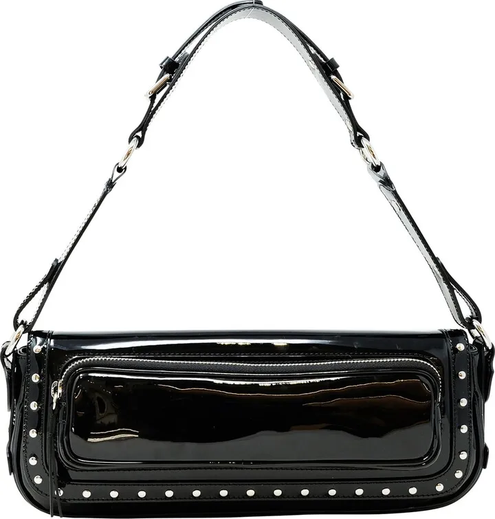 By Far Marzia Medium Black Patent Leather Handbag