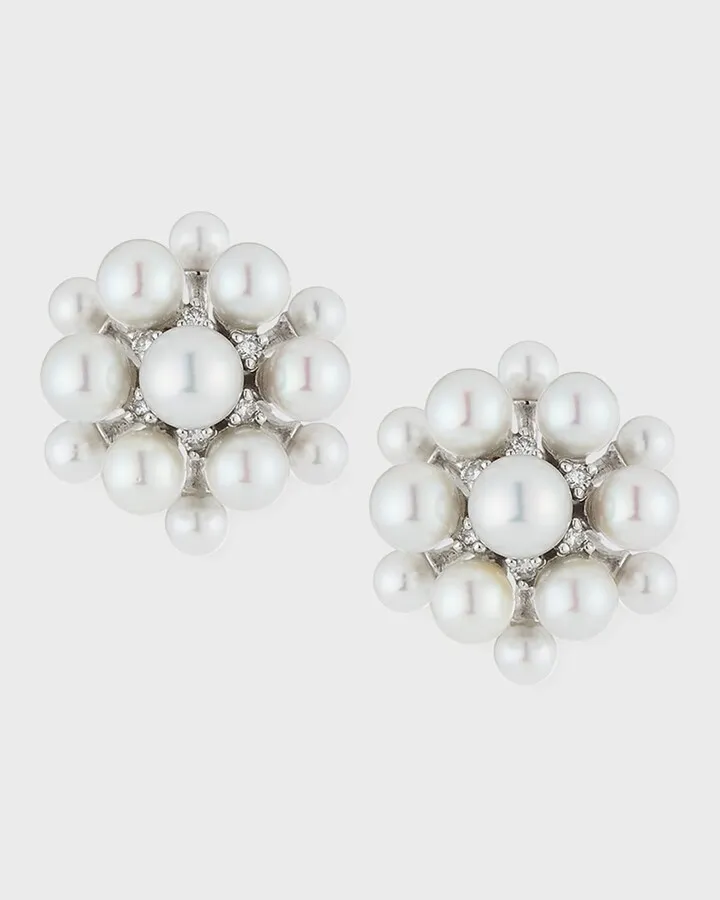 18k White Gold Pearl & Diamond Orbit Earrings