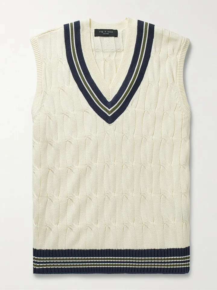 Windsor Striped Cable-Knit Organic Cotton Sweater Vest