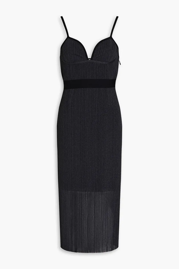 Metallic ribbed-knit midi dress
